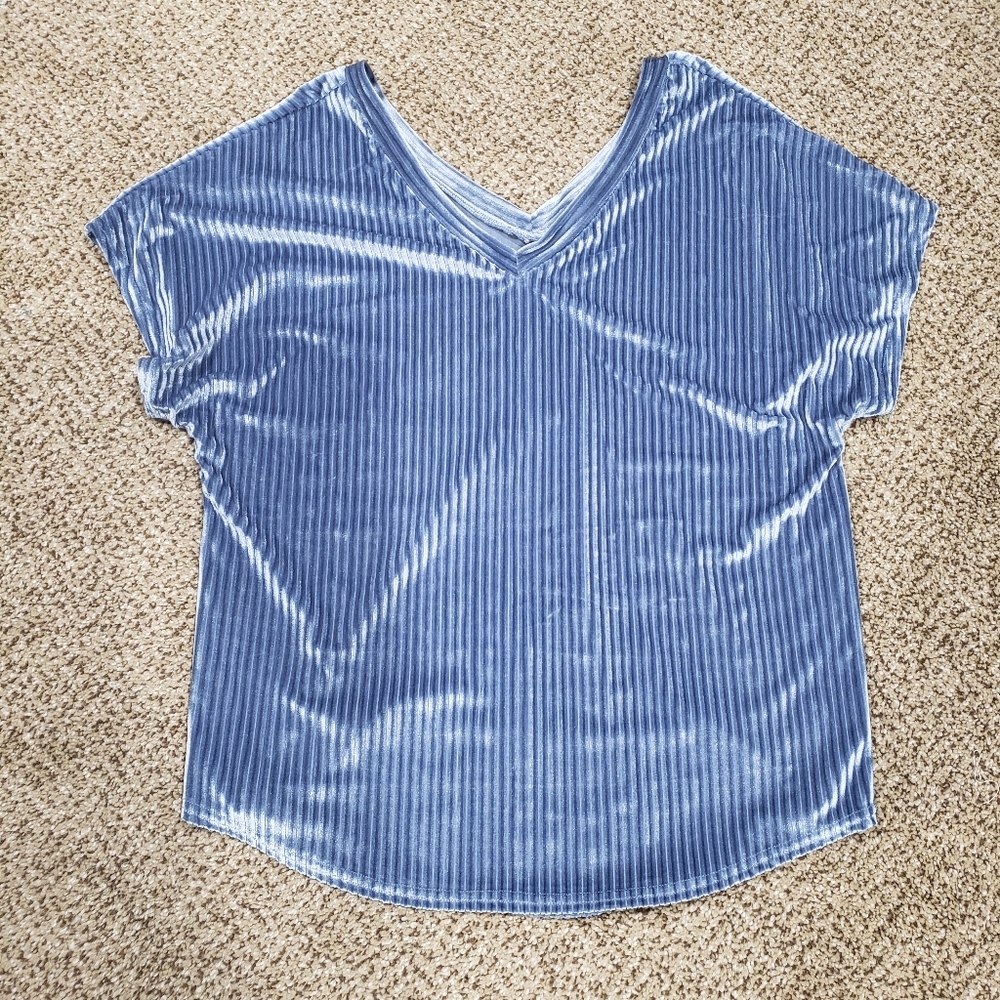 She & Sky Blue Velvet Shirt